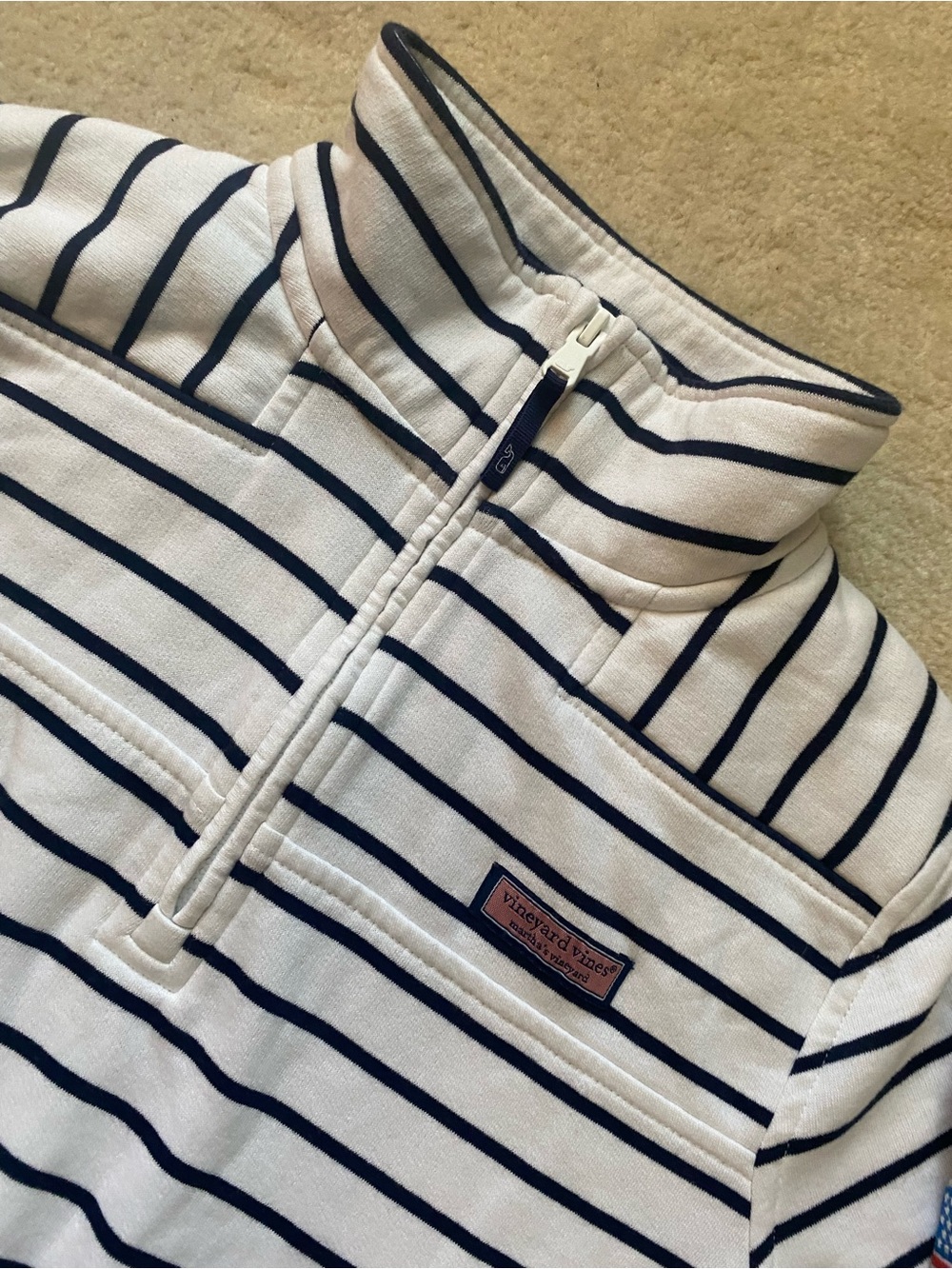 Vineyard Vines Womens White Pullover Sweatshirt USA Flag Striped XS Cotton